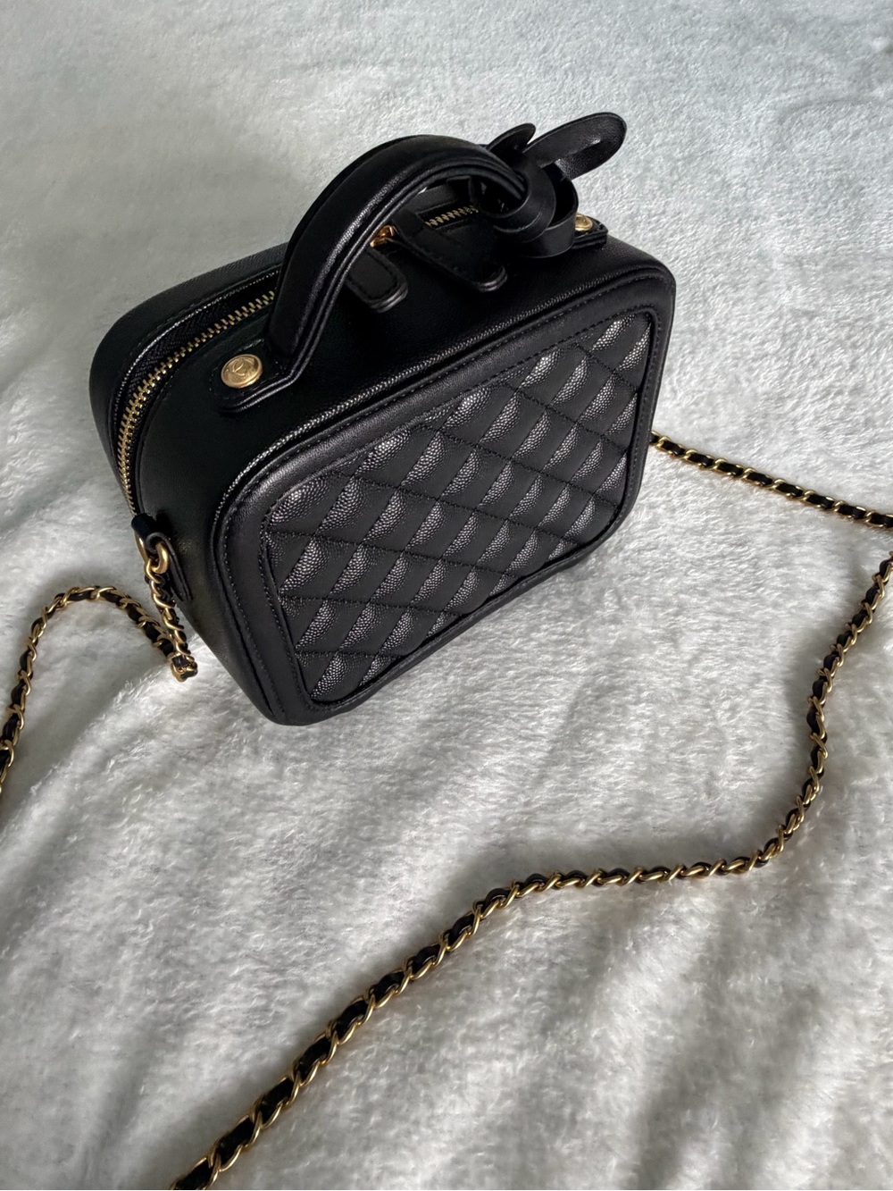 Black Leather Crossbody Bag with Gold Chain